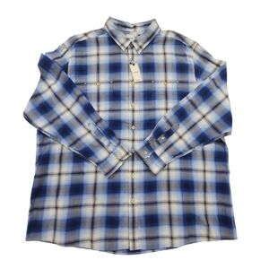 NWT Rowm Mens 4XT Blue Plaid Long‎ Sleeve Button Up Shirt Casual Top